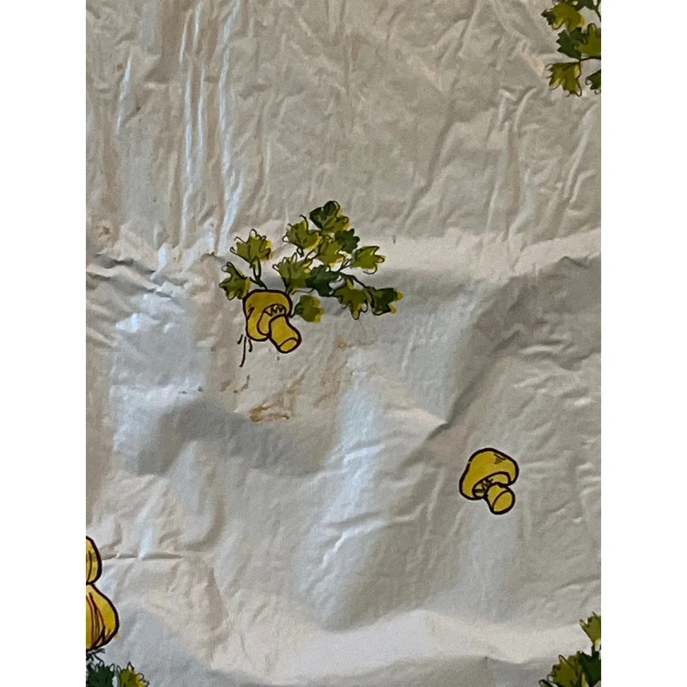Vintage Vinyl Tablecloth Kitchen Garden Mushroom Vegetable Print Square 50x50